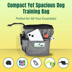 Pet N Pet dog treat pouch drawstring closure keeps treats secure during activity.