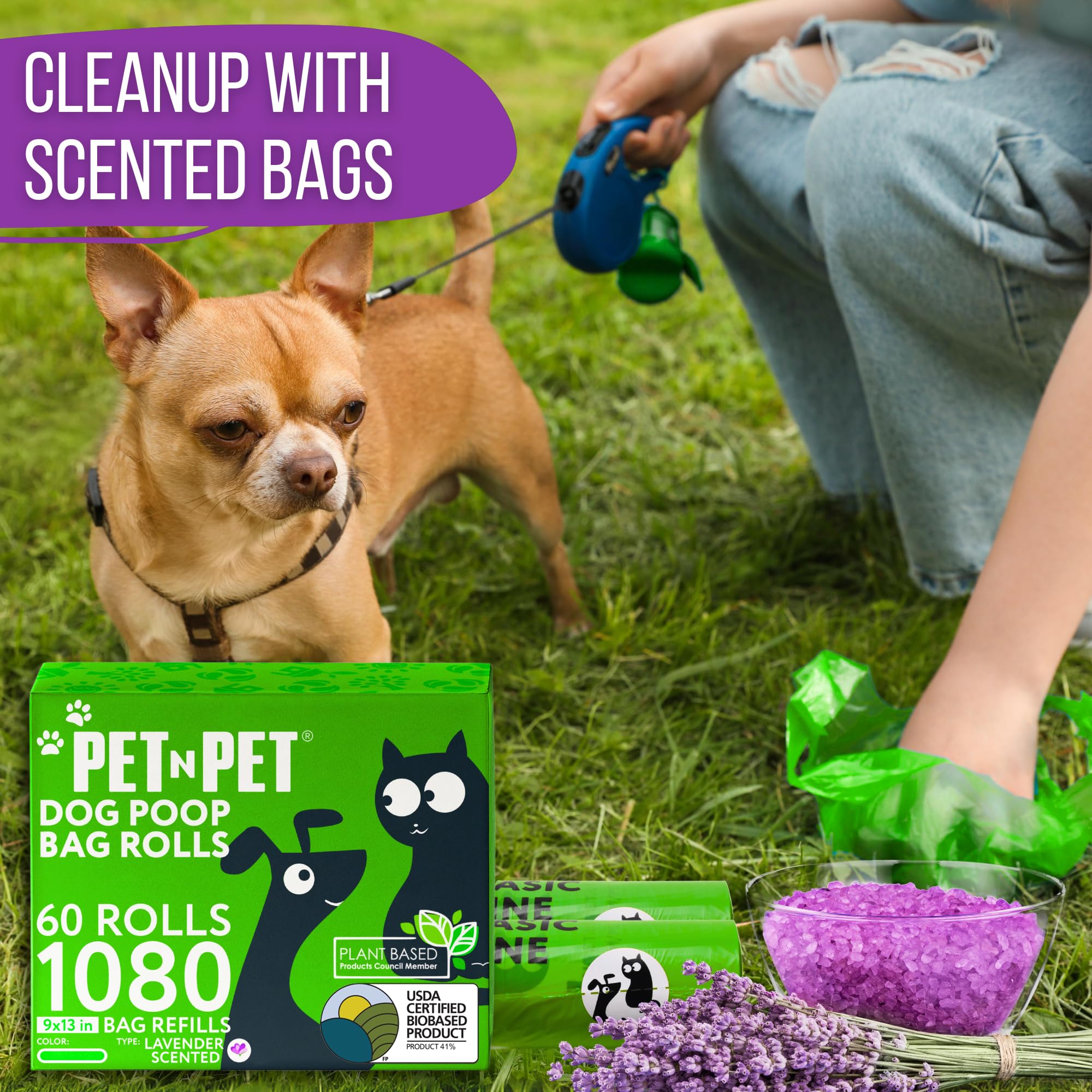 PET N PET lavender-scented poop bags add a pleasant note to walks.