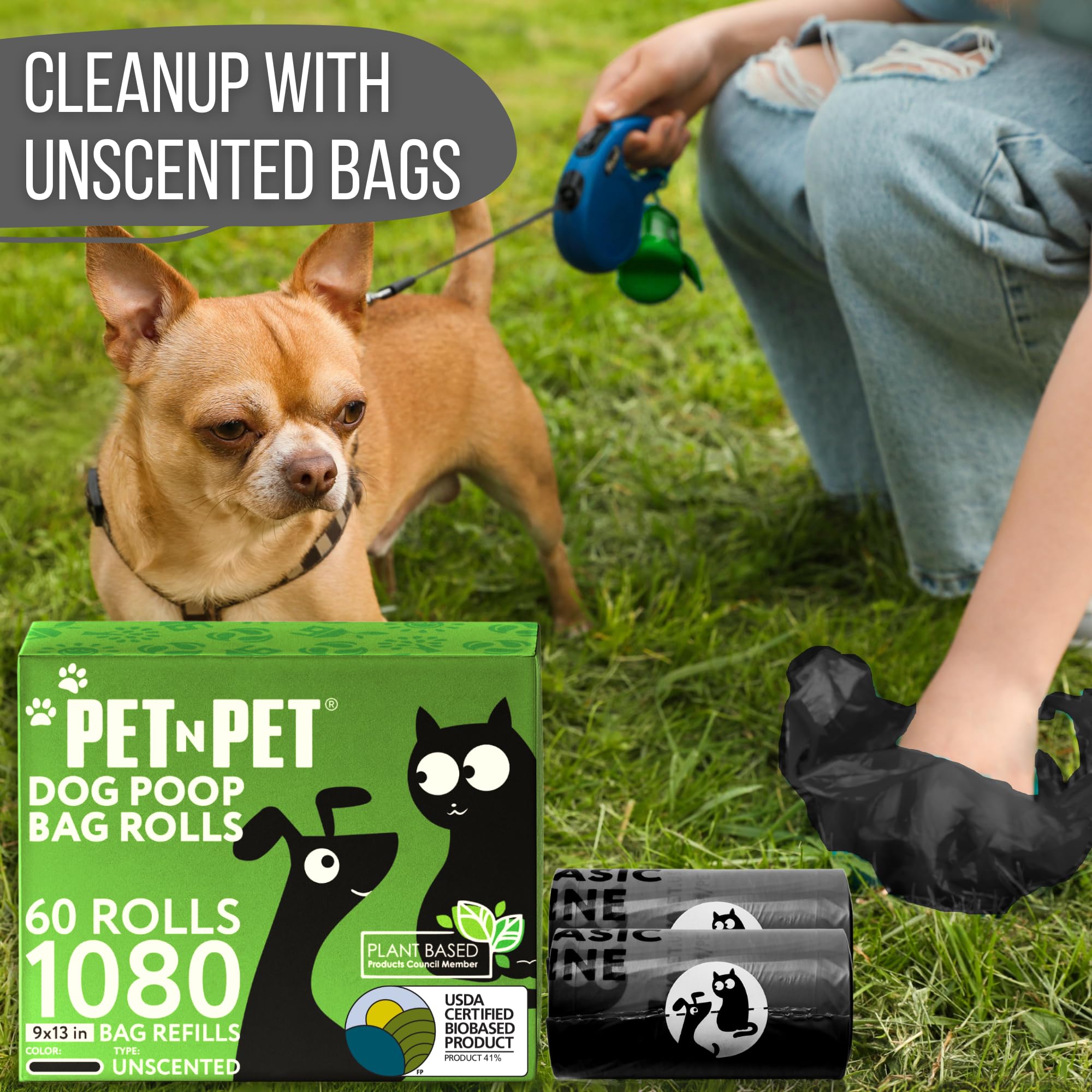 PET N PET unscented bags reducing odors during daily strolls.
