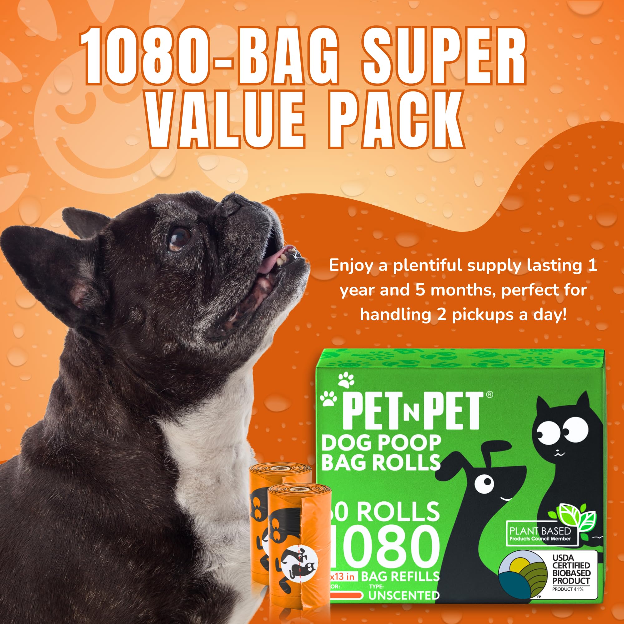 PET N PET unscented orange bags for odor-free cleanup