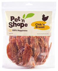Pet 'n Shape Chik 'n Breast Jerky bag with resealable freshness for easy storage