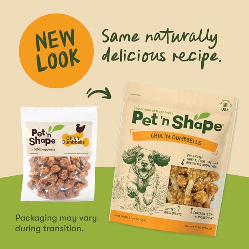 Pet 'n Shape Chik 'N Rice Dumbbells chicken-brown-rice-balls highlight natural ingredients.