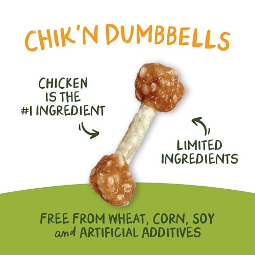 Pet 'n Shape Chik 'N Rice Dumbbells rawhide-stick shows durable chew and reward.