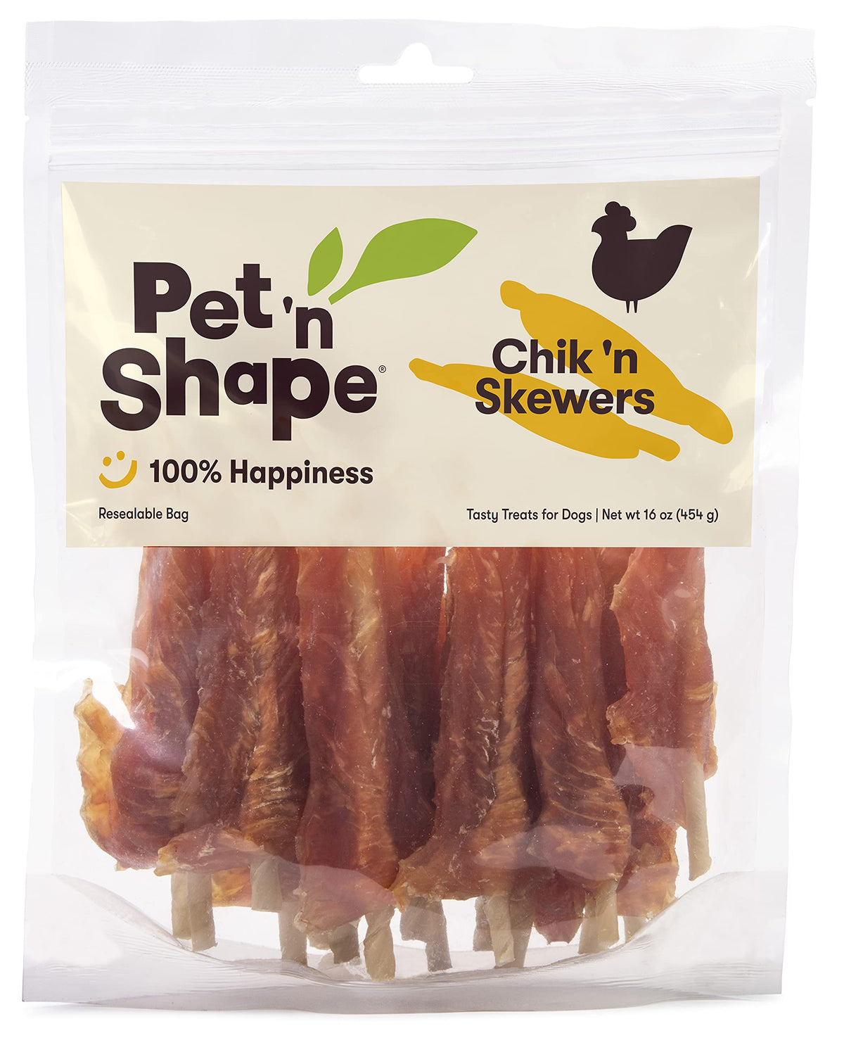 Pet 'n Shape Chik 'n Skewers chicken wrapped rawhide close-up showing savory flavor and chew