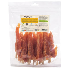 Pet 'n Shape Chik 'n Skewers rawhide chew detail highlighting protein-rich chicken wrap
