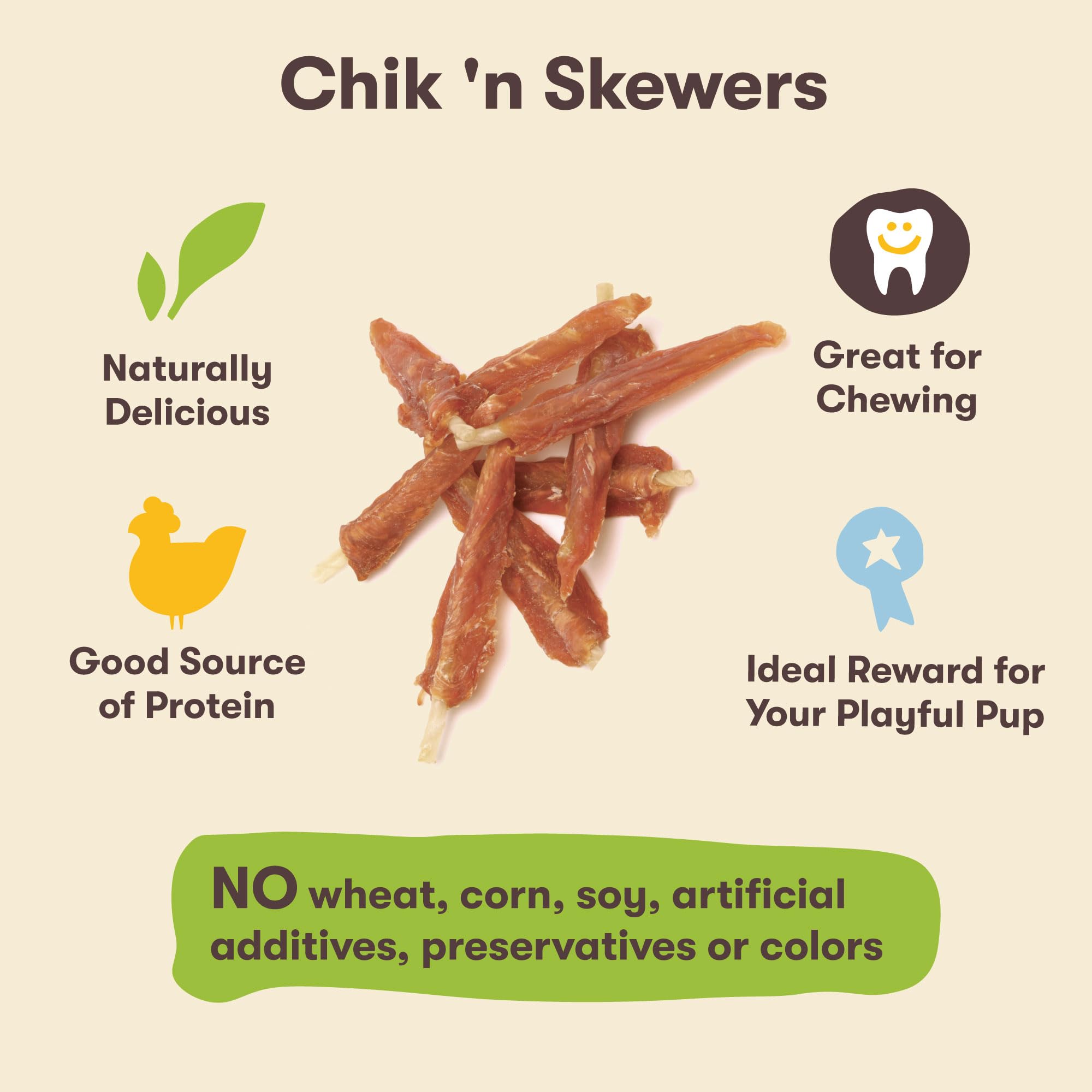 Pet 'n Shape Chik 'n Skewers rawhide chew close-up with savory aroma.