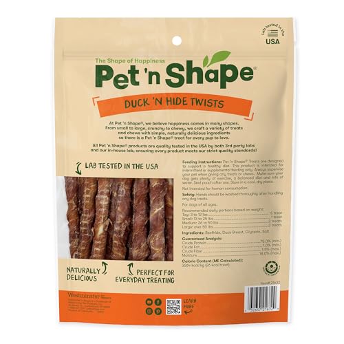 Pet 'n Shape Hide Twists duck breast wrapped twist snack for dogs.