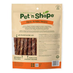 Pet 'n Shape Hide Twists duck breast wrapped twist snack for dogs.