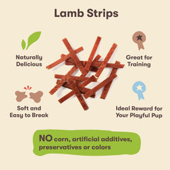 Pet 'n Shape Lamb Jerky Treats lamb close-up emphasizes natural flavor.