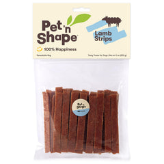 Pet 'n Shape Lamb Jerky Treats packaging shows reseal freshness for easy storage.