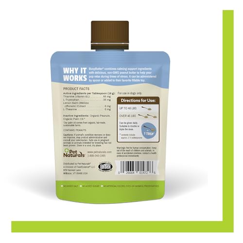 Pet Naturals BusyButter pouch-open closeup shows creamy texture for quick treats.