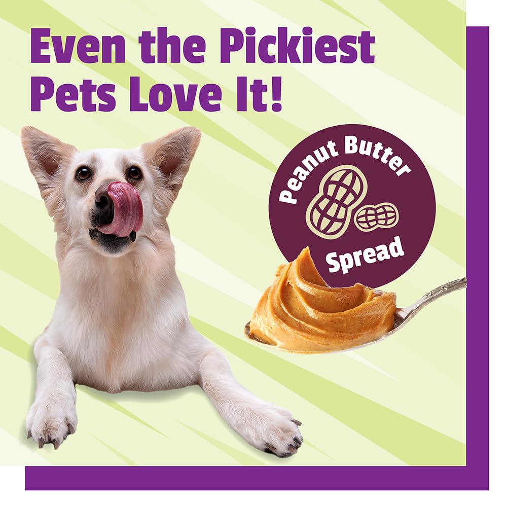 Pet Naturals BusyButter relaxed-dog after feeding shows potential calming effect.