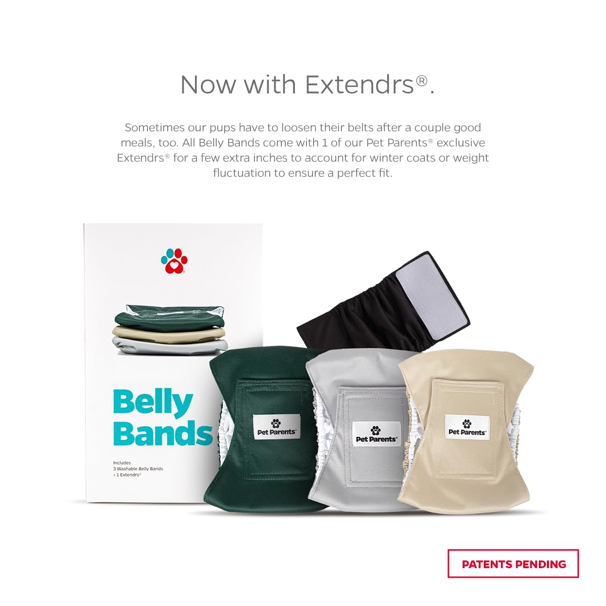 Pet Parents Washable Belly Bands 3-pack colors in black, rust, and grey for easy rotation.