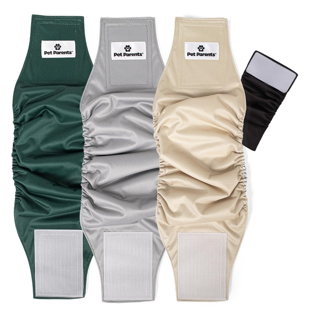Pet Parents Washable Belly Bands small pack shows waist measurement for proper fit.