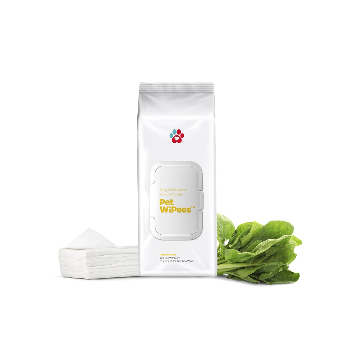 Pet Parents WiPees pack shot showing 100ct all-natural wipes for paws, folds, and fur care
