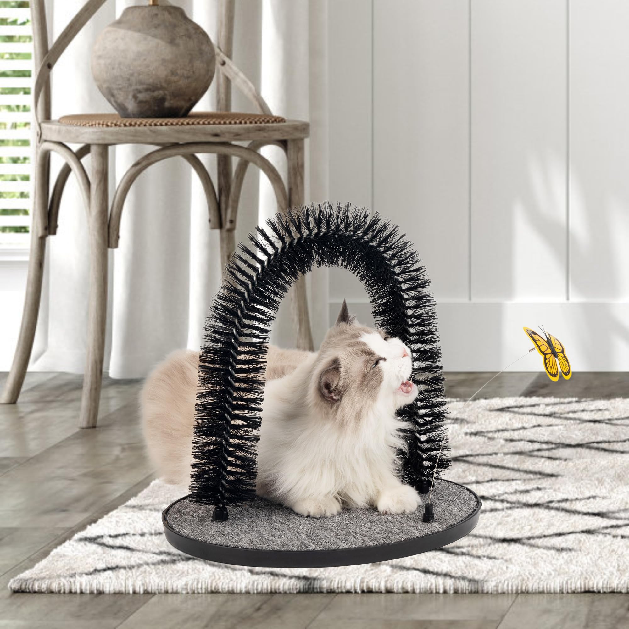 Pet Prime cat arch self groomer butterfly toy for interactive play.
