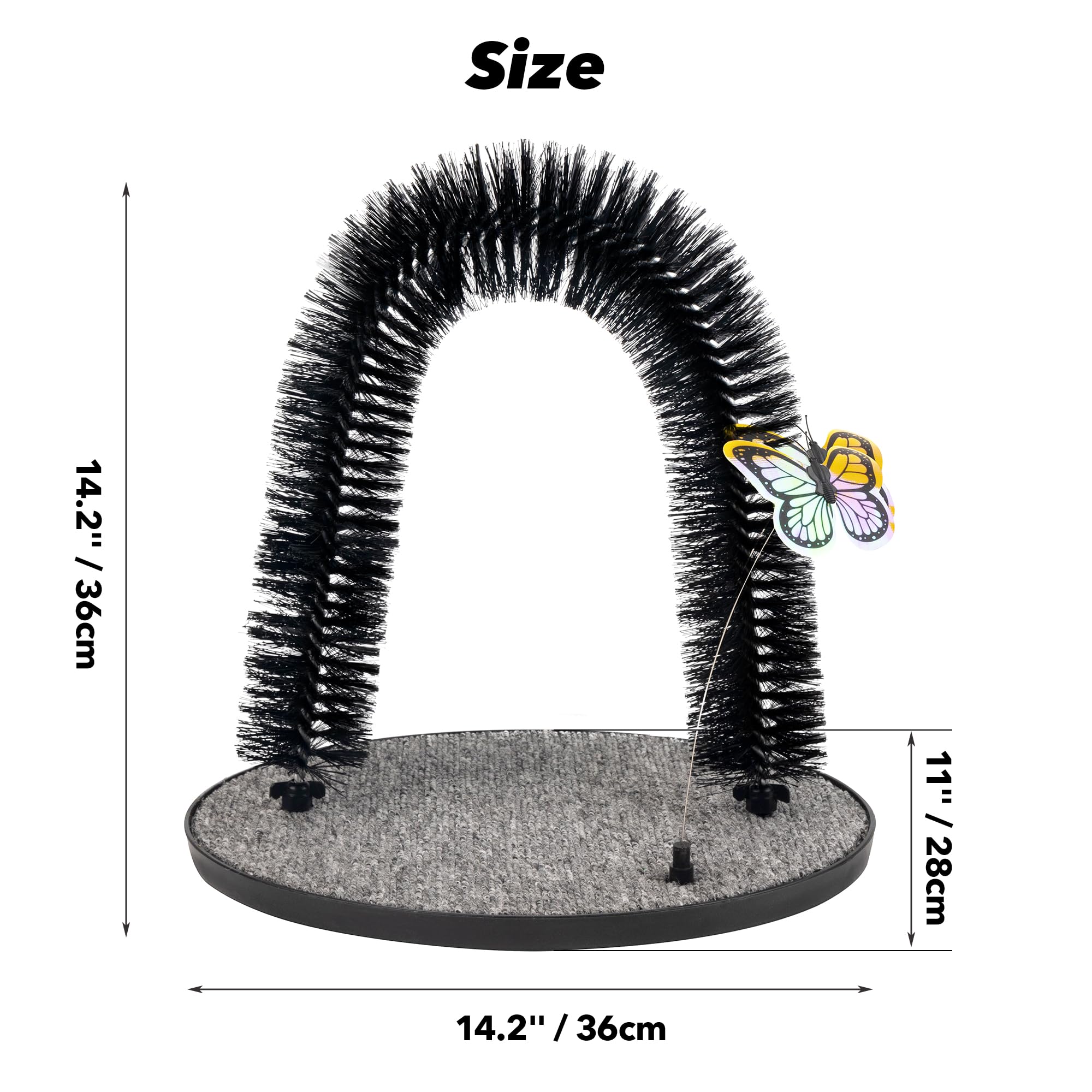 Pet Prime cat arch self groomer plush base offers cozy lounging space.