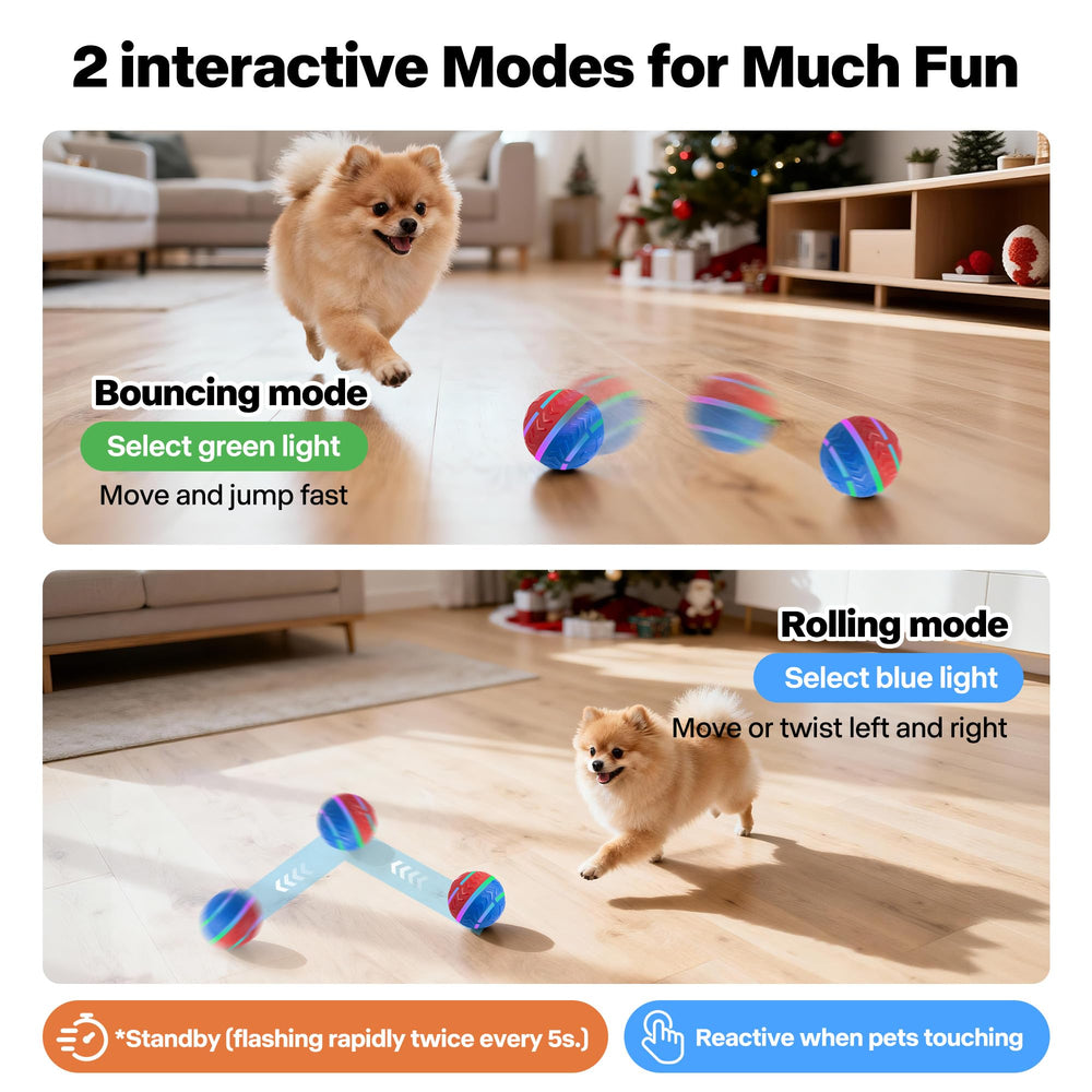 Pet Prime ball in irregular rolling mode with flashing lights during playtime.