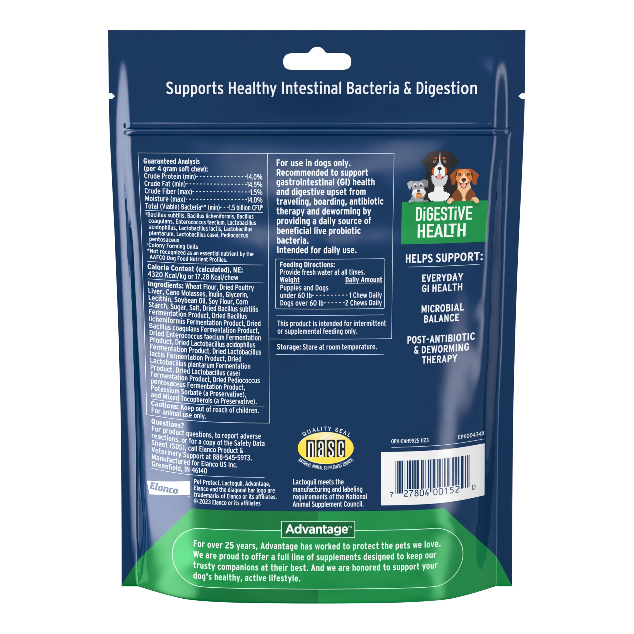 Pet Protect Digestive Health soft chews closeup highlights chicken flavor for picky eaters.