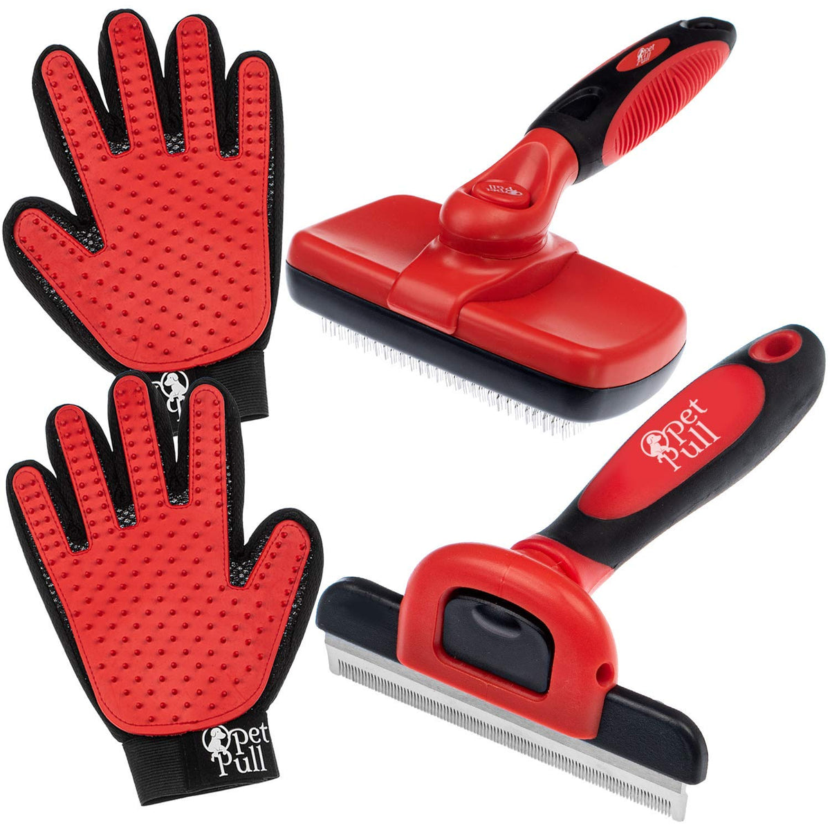 PET PULL self-cleaning slicker brush removes mats for a shinier dog coat