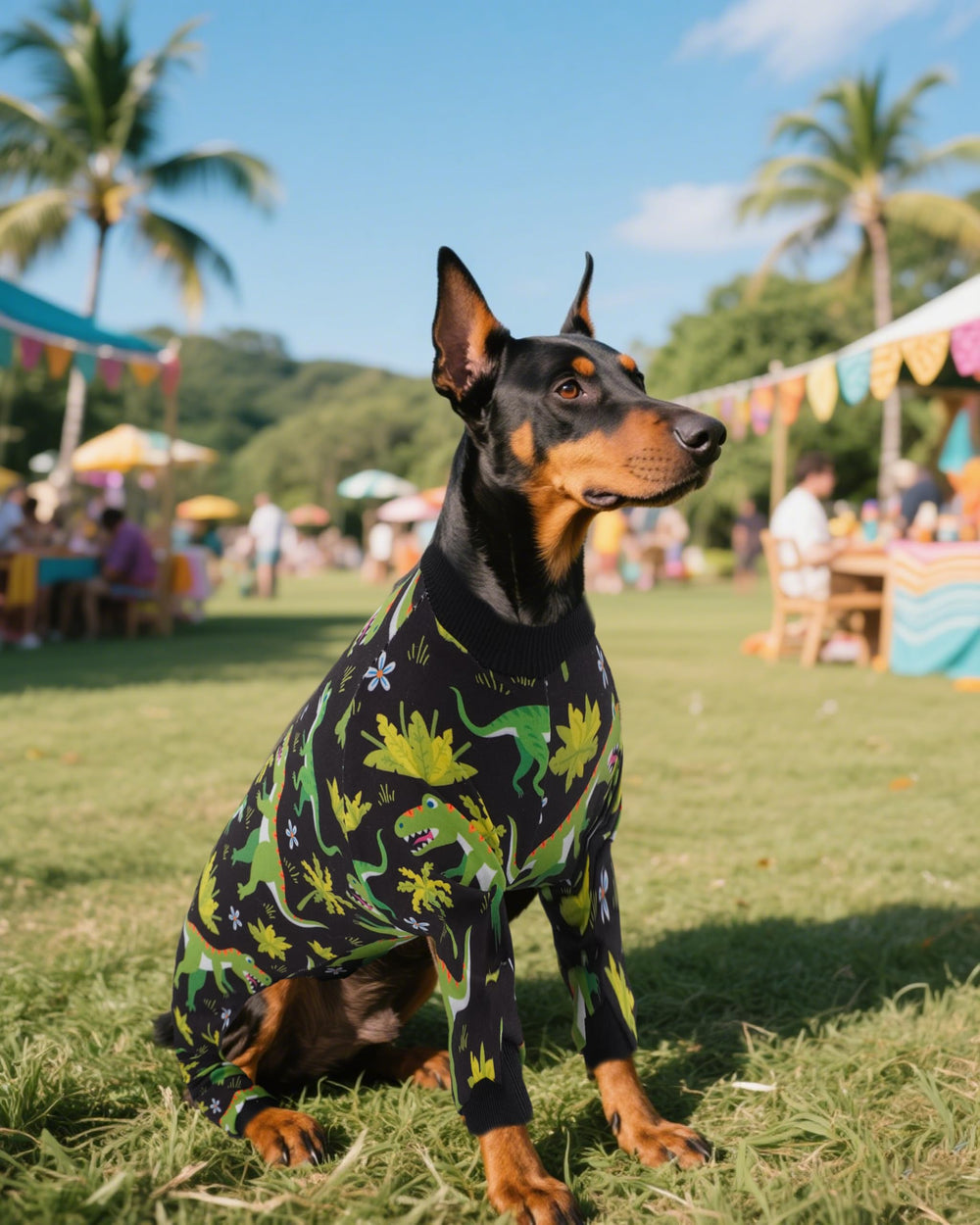 PET SHOW blue plaid jumpsuit front view highlights breathable fit.