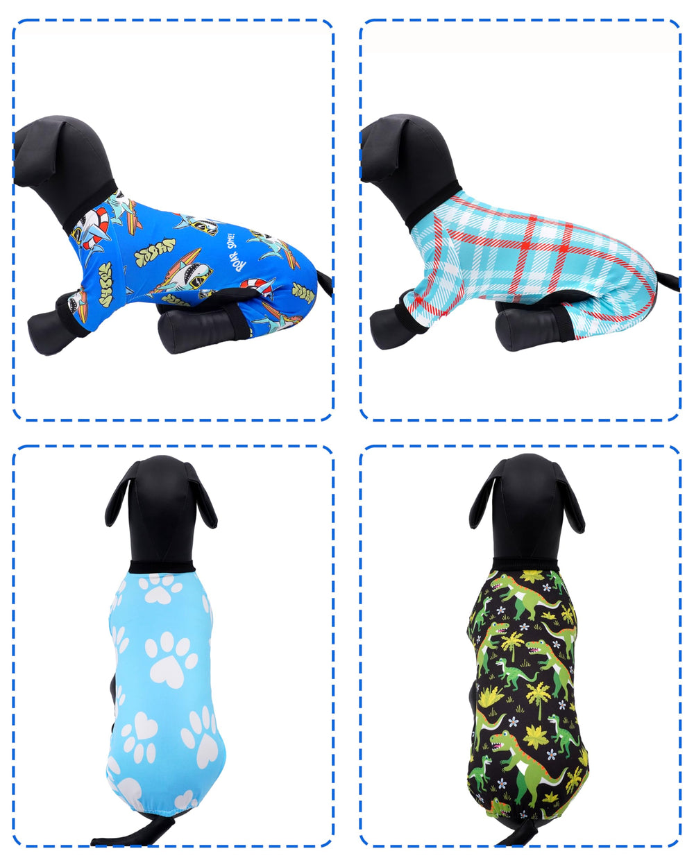 PET SHOW 4Pack blue plaid design dog pajamas with relaxed fit