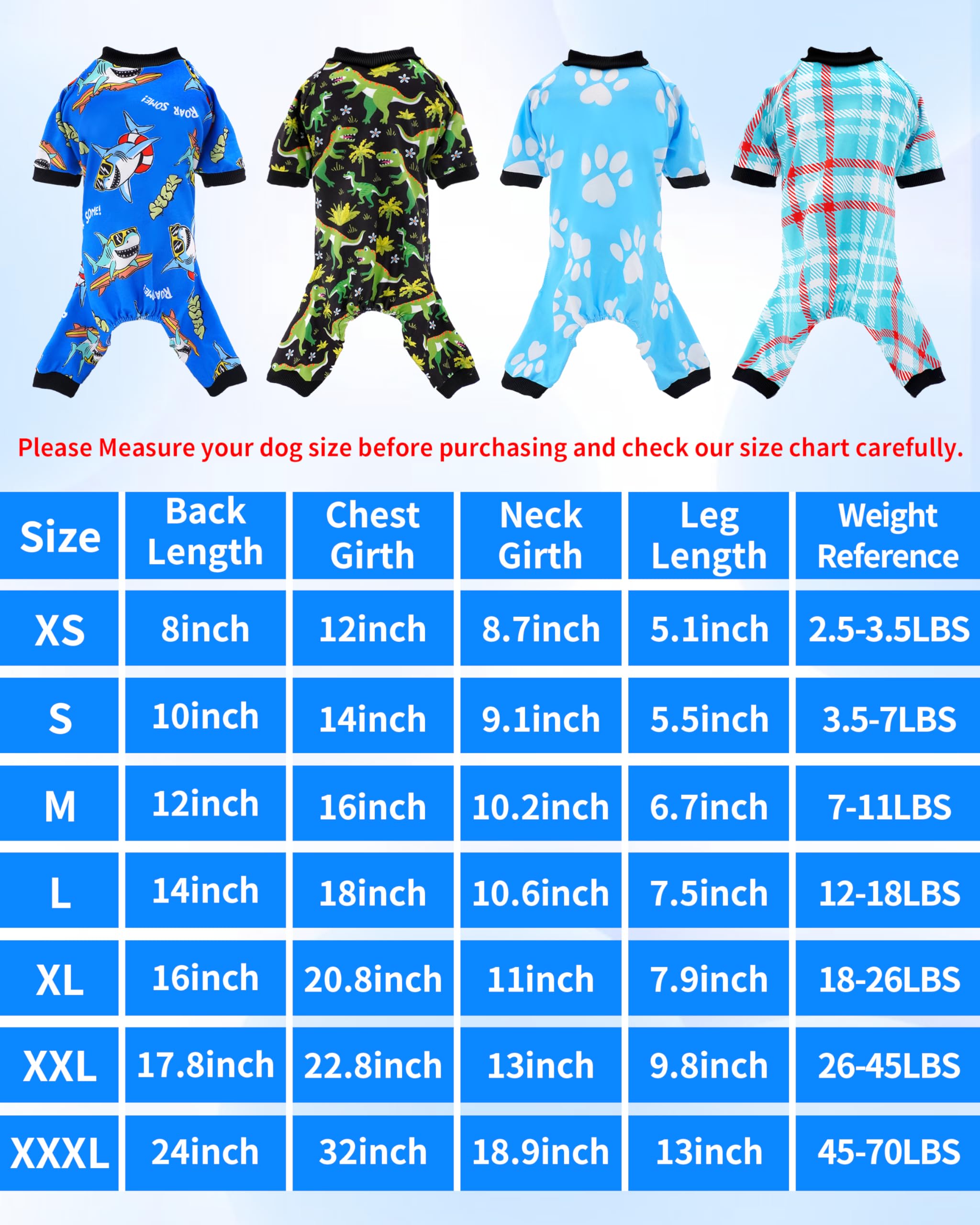 PET SHOW 4Pack blue shark pattern dog pajamas for cute nighttime comfort