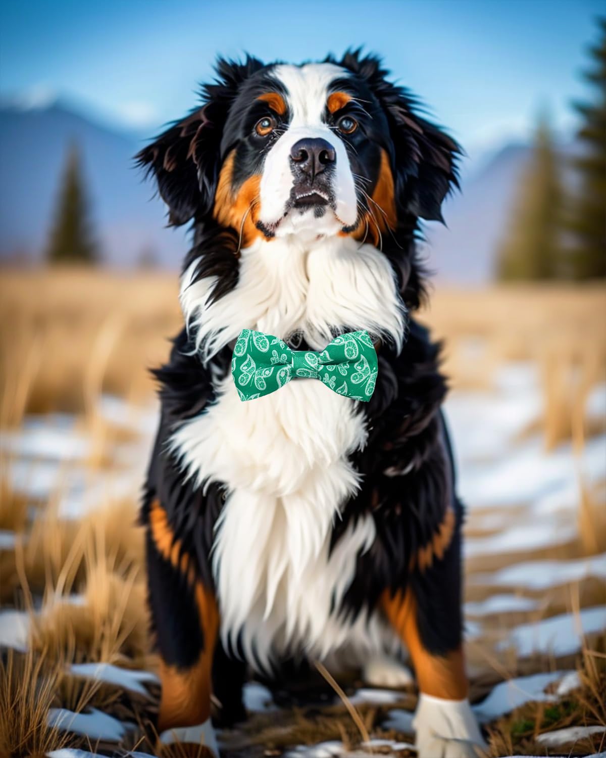PET SHOW bow tie on dog during walk highlights adjustable fit.