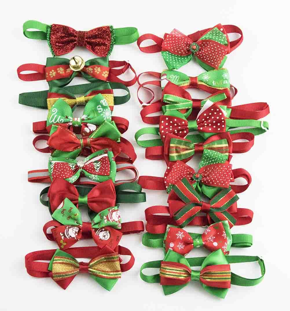 PET SHOW Christmas bow tie on a small dog for festive party styling.
