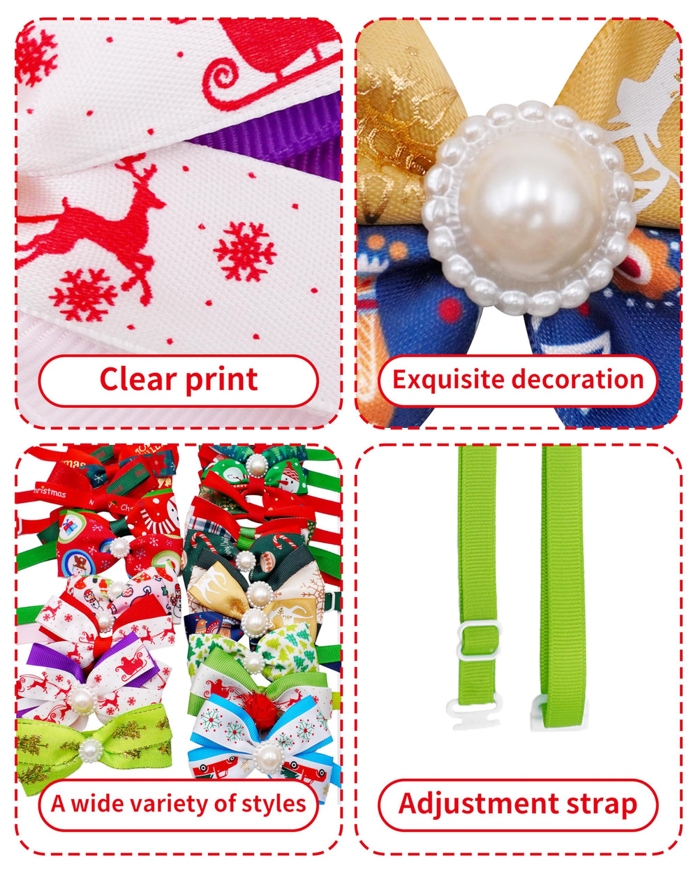 PET SHOW adjustable Christmas bow tie highlights pet's festive look.