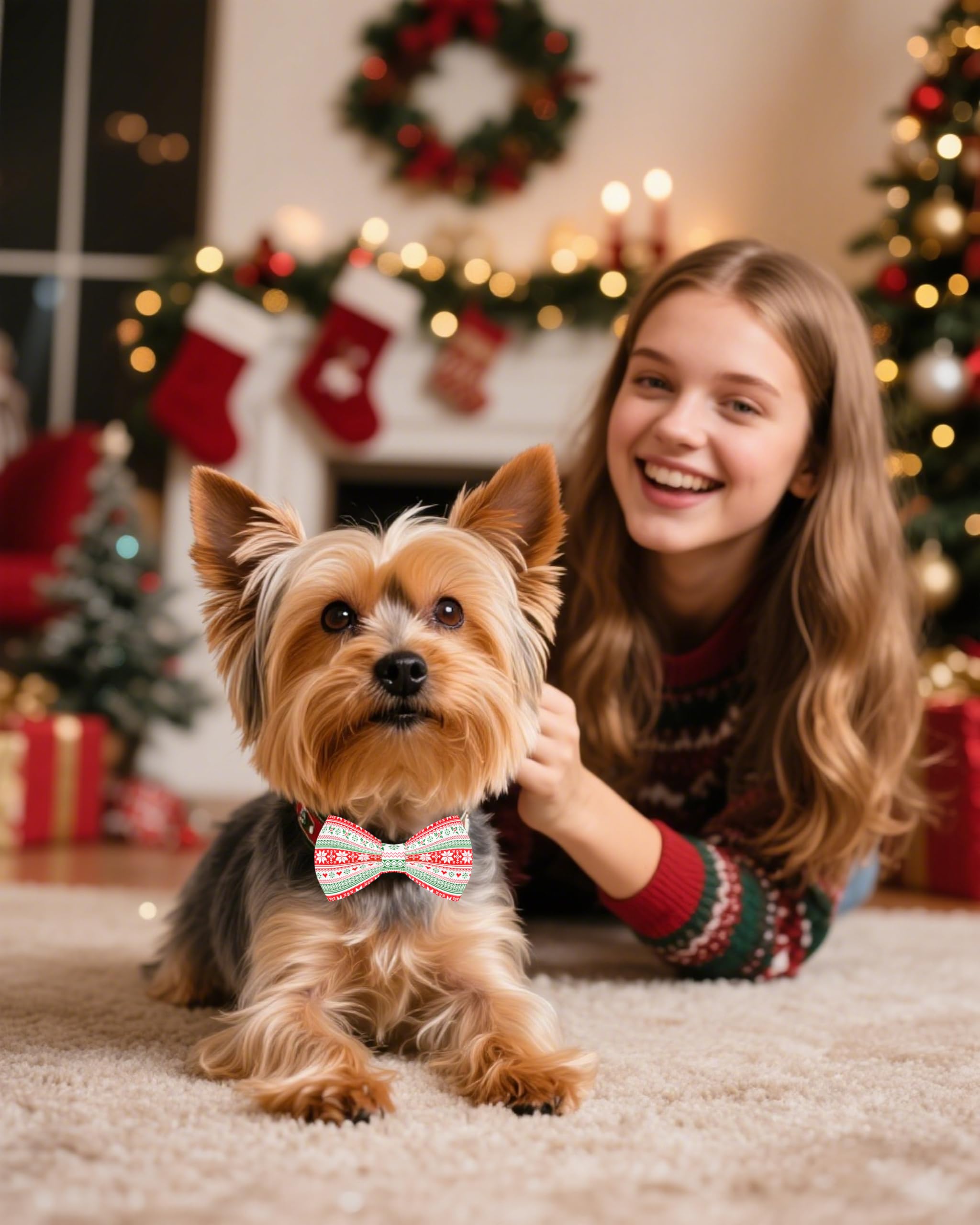 Pet Show Santa bow tie creating playful Christmas vibe in photos