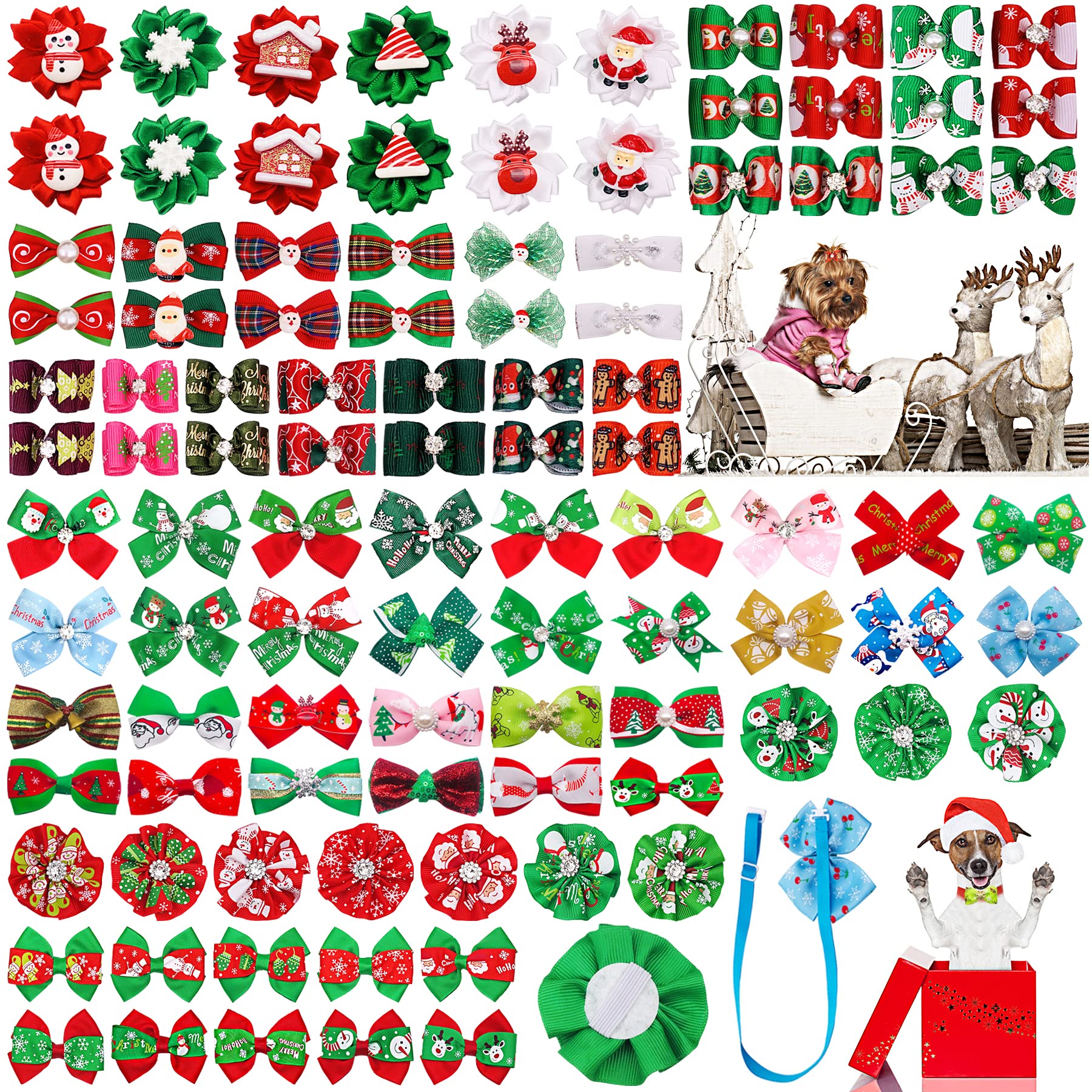 PET SHOW Christmas hair bows sparkle for festive pet styling and photos.