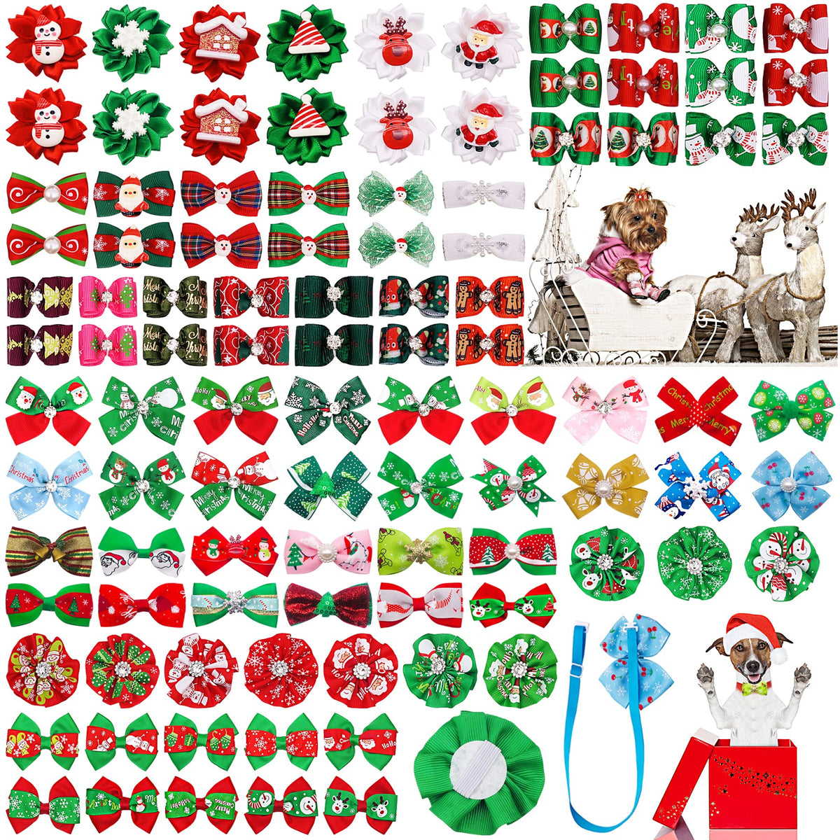PET SHOW Christmas hair bows sparkle for festive pet styling and photos.