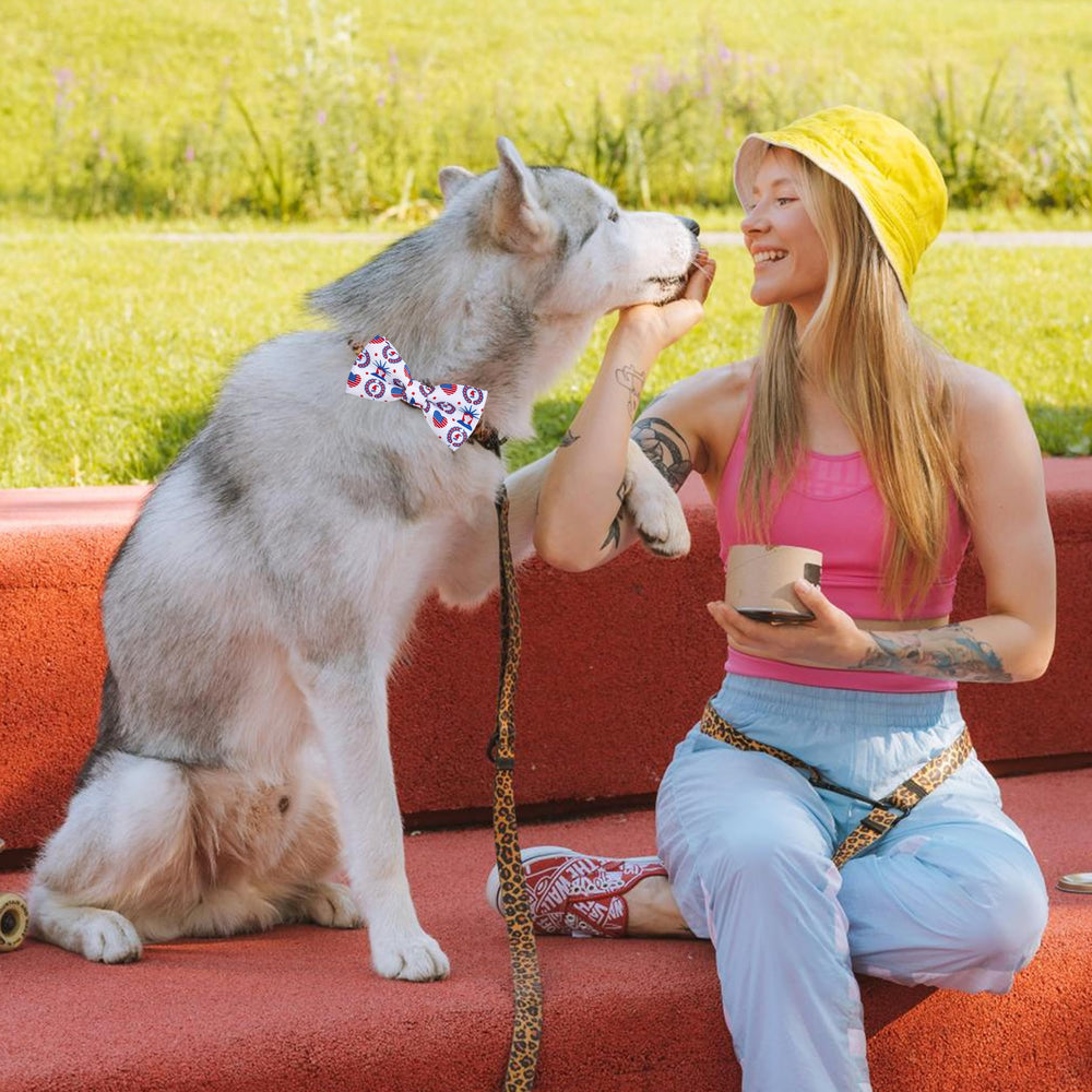 PET SHOW collar-bowtie-attachment highlights patriotic designs for Independence Day.