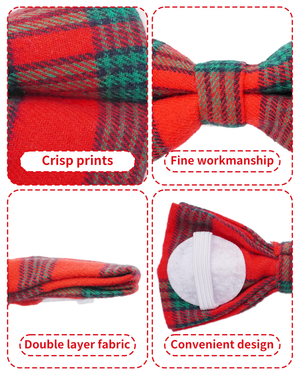 PET SHOW elastic-back bowties fit 3.5-4 cm collars with secure adjustability.