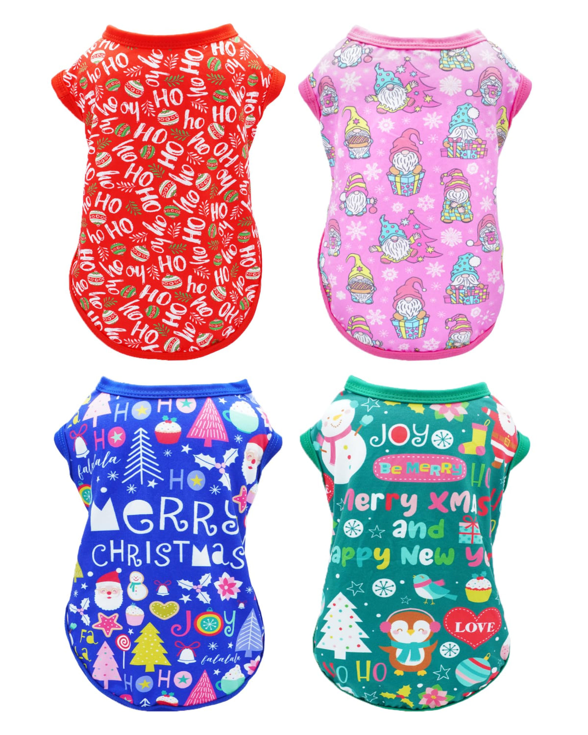 PET SHOW four-pack Christmas dog shirts in packaging, ready for gifting and party prep.
