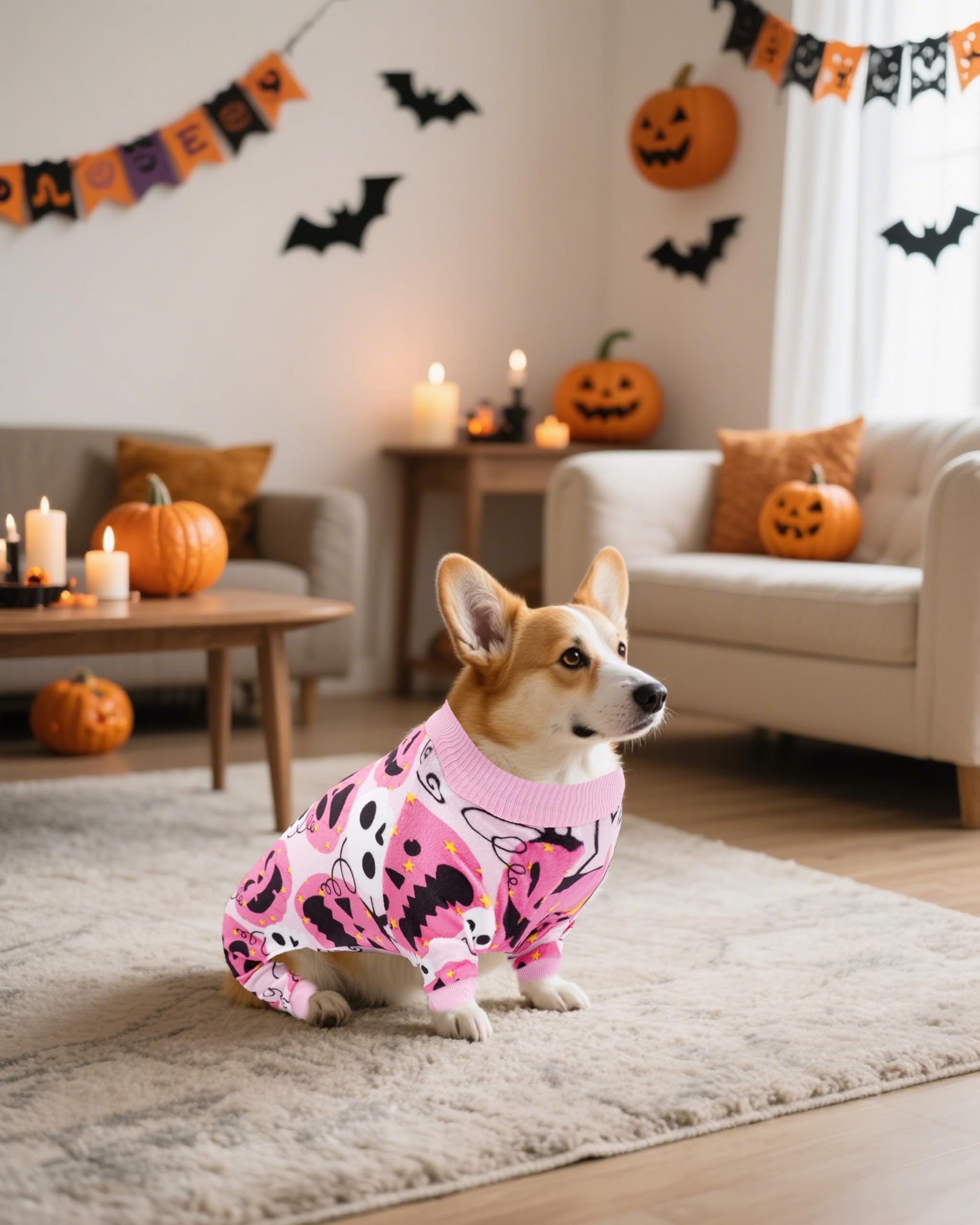 PET SHOW black color dog pajamas highlighting festive bat pattern for Halloween.