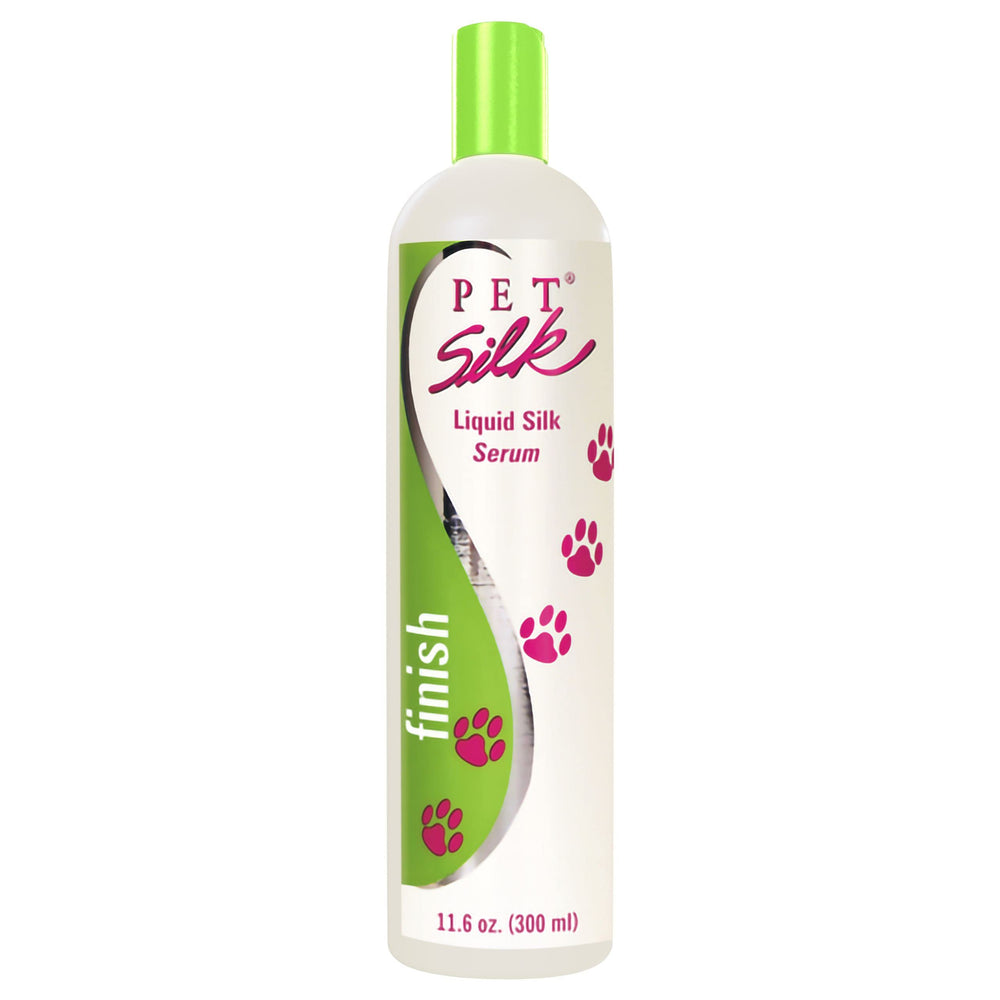 Pet Silk Liquid Silk Serum bottle front for shiny, manageable coat