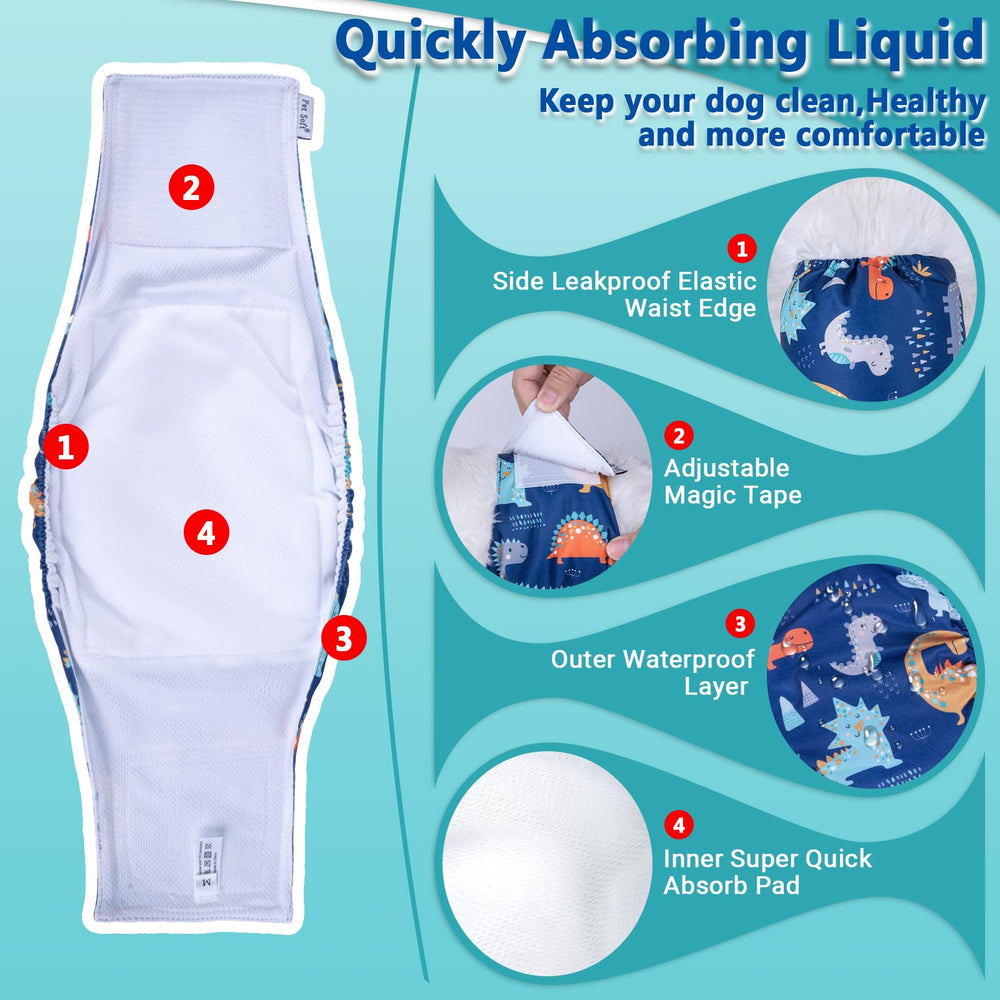 Pet Soft Dino-pattern closeup shows soft fabric and secure, comfortable wear.