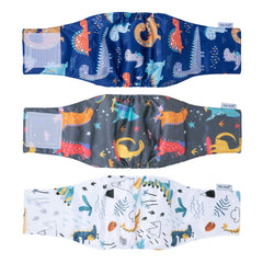 Pet Soft Dino XXL belly band pack for reusable male dog diapers in homes with multiple pets.