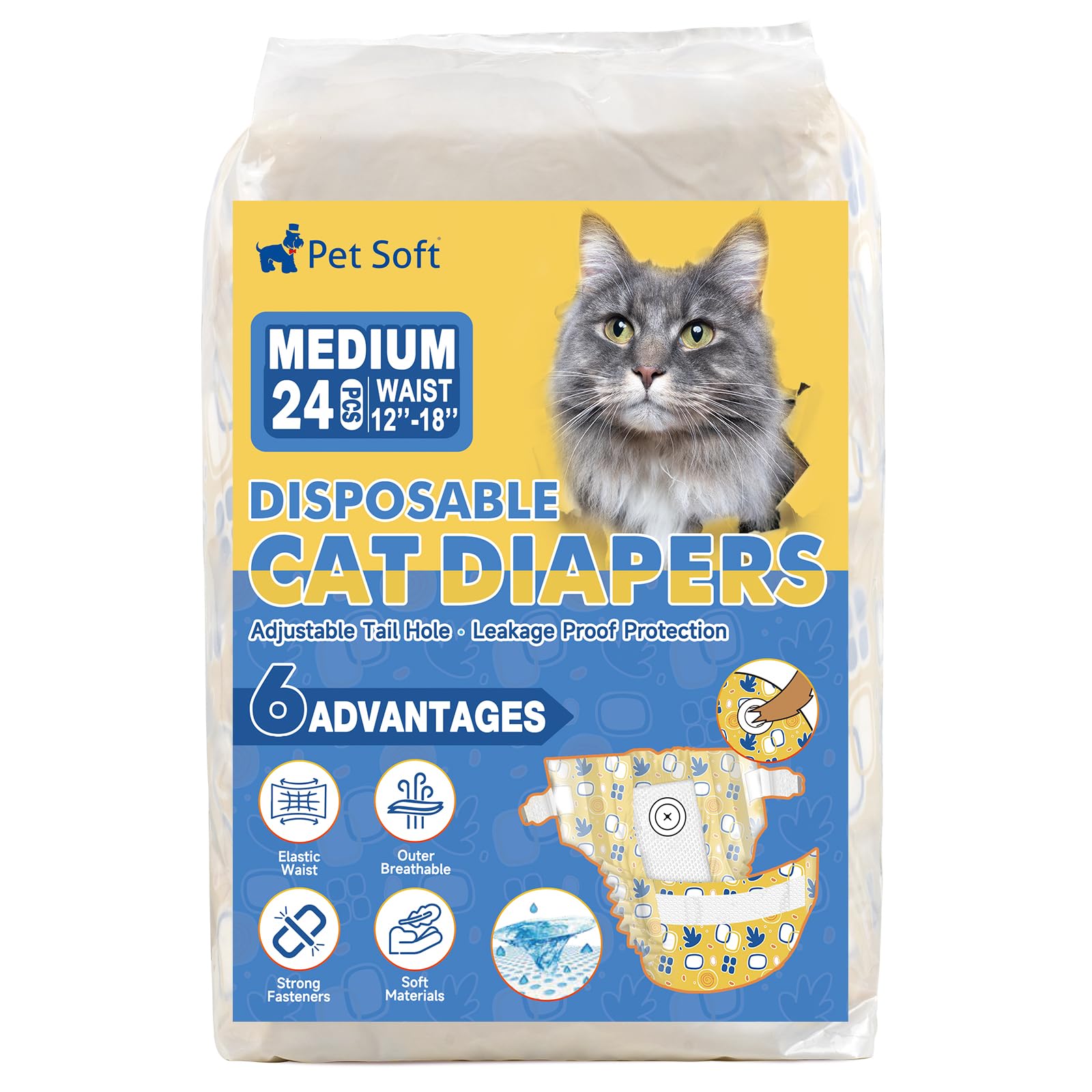 Pet Soft diaper close-up shows adjustable tail hole detail
