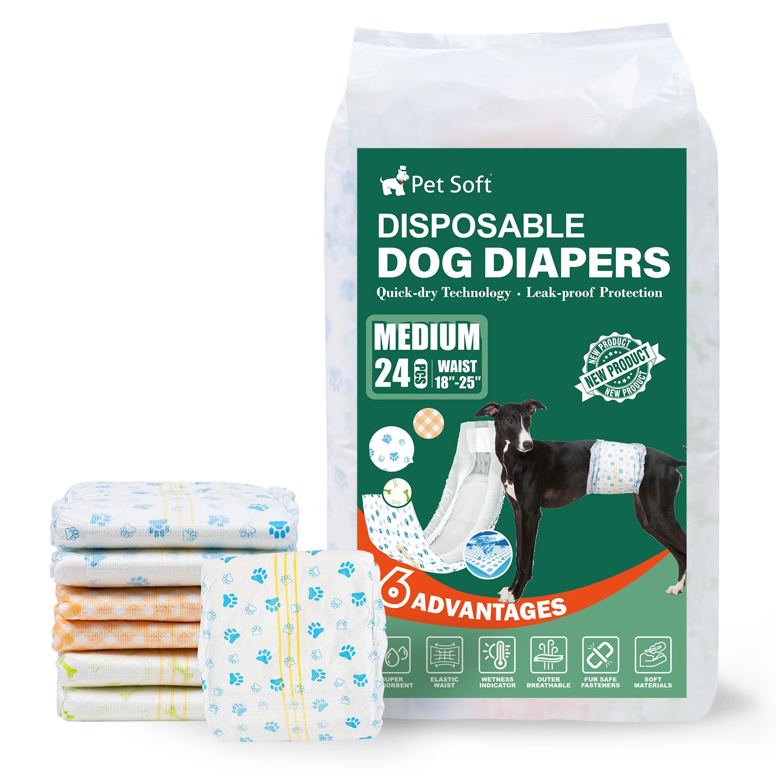Pet Soft disposable dog diapers medium fit - secure waist protection for medium dogs