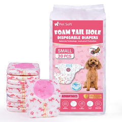 Pet Soft disposable dog diapers pack front shows patterns for reliable daily protection