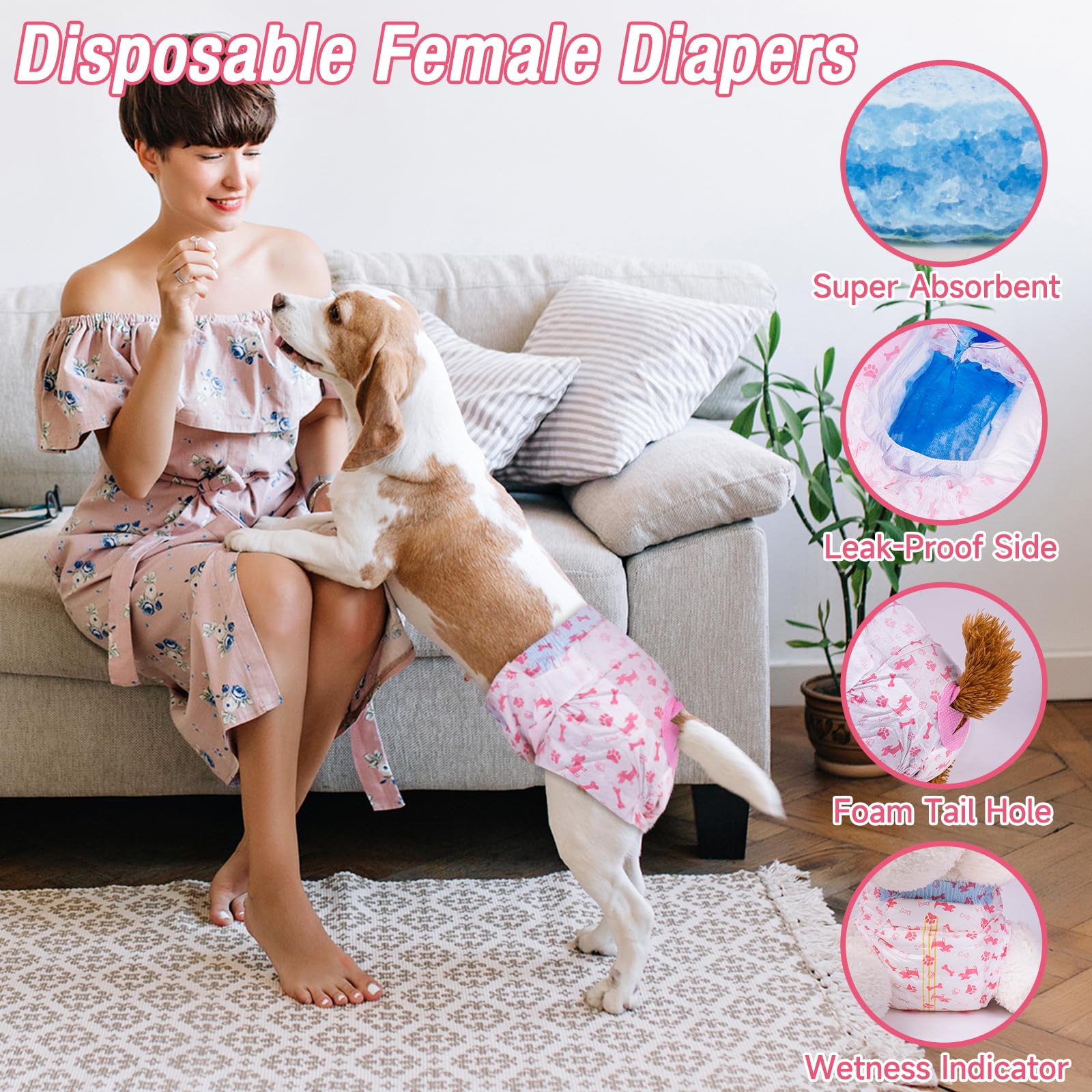 Pet Soft diaper pattern closeup highlights adjustable tail hole for custom fit