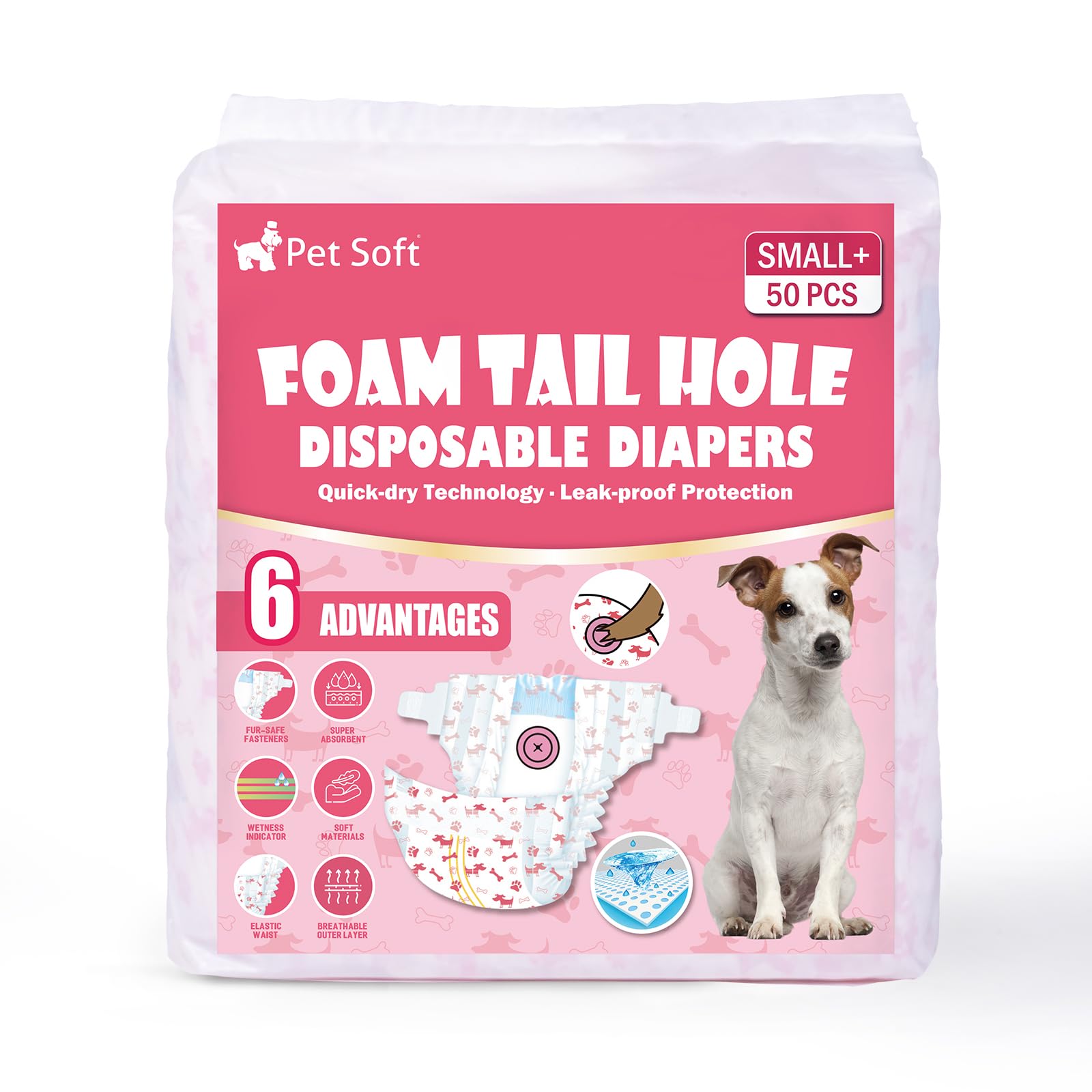 Pet Soft disposable dog diapers size-guide graphic for small-plus dogs fit