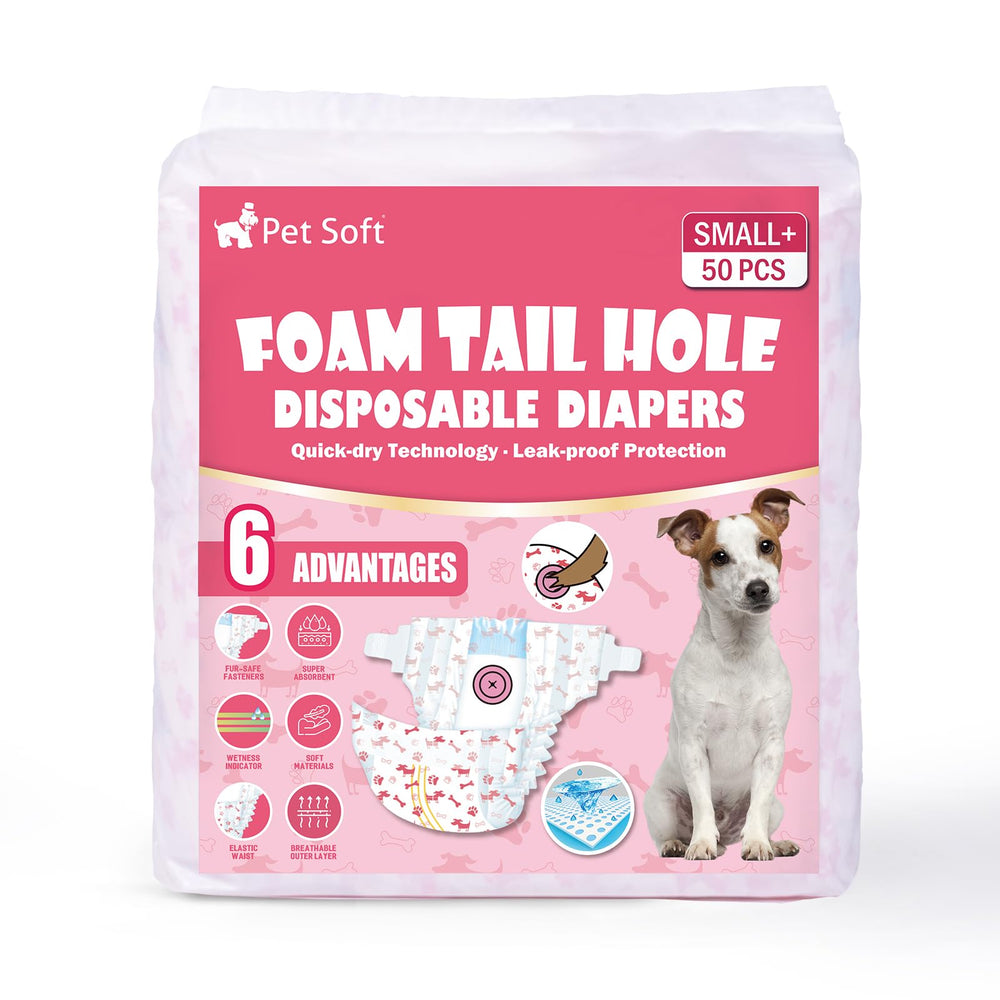 Pet Soft disposable dog diapers size-guide graphic for small-plus dogs fit