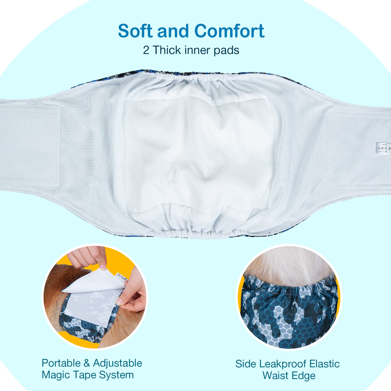 Pet Soft dog belly band elastic waist close-up, secure fit during activity.