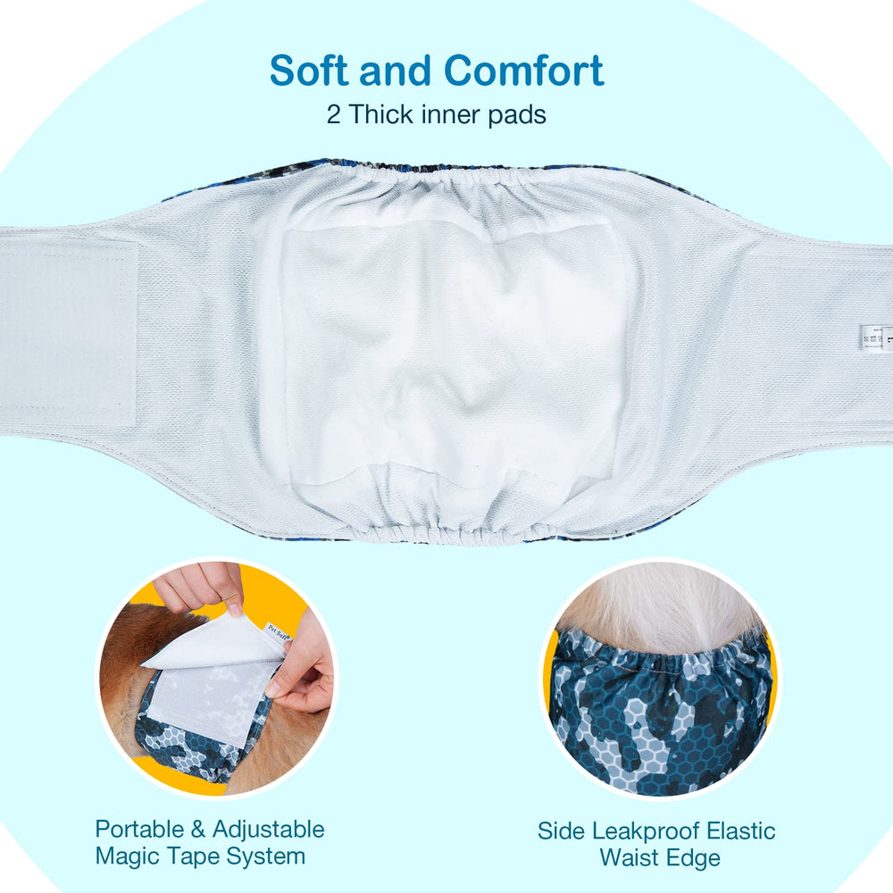 Pet Soft dog belly band elastic waist close-up, secure fit during activity.