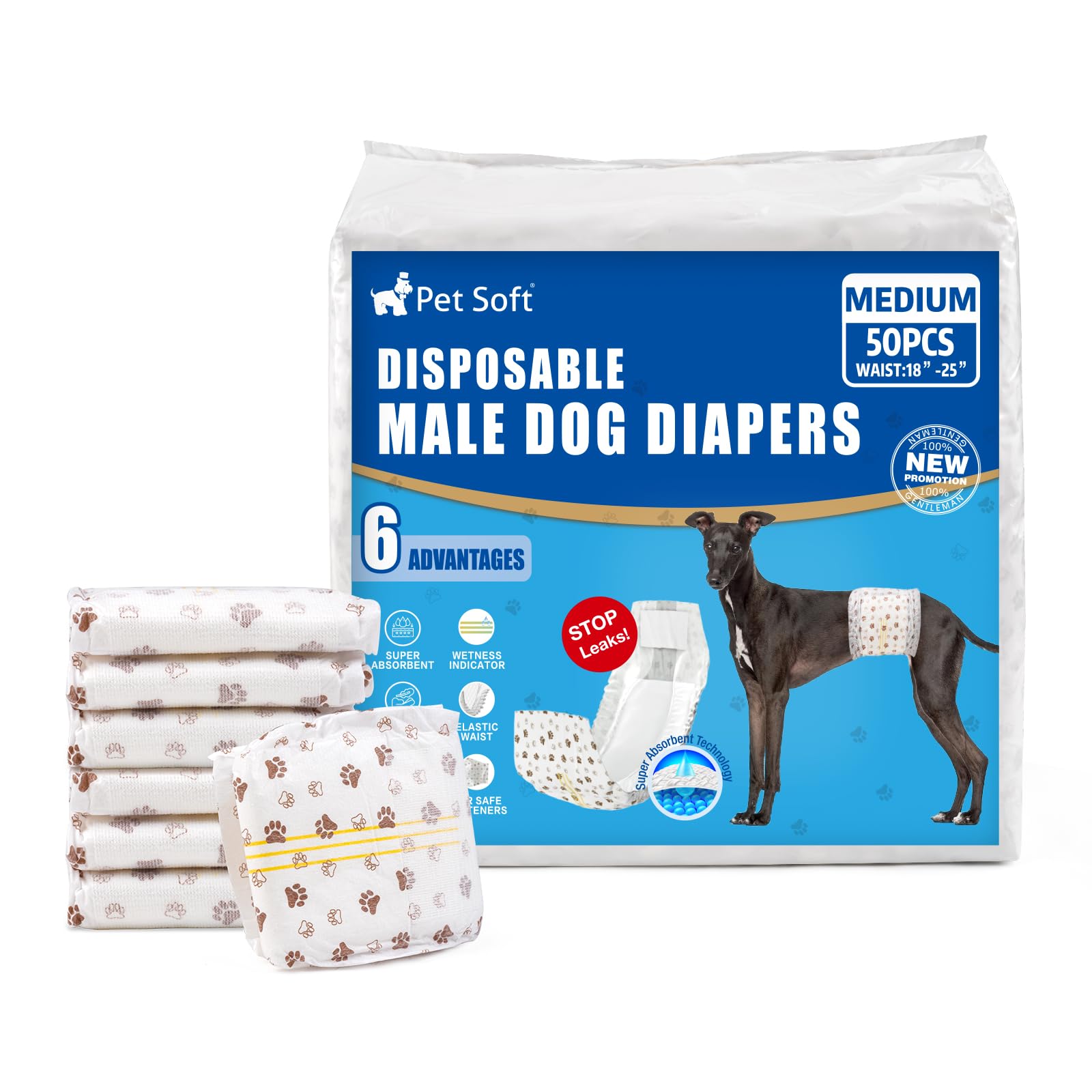 Pet Soft dog diapers medium wrap on dog with secure fit.