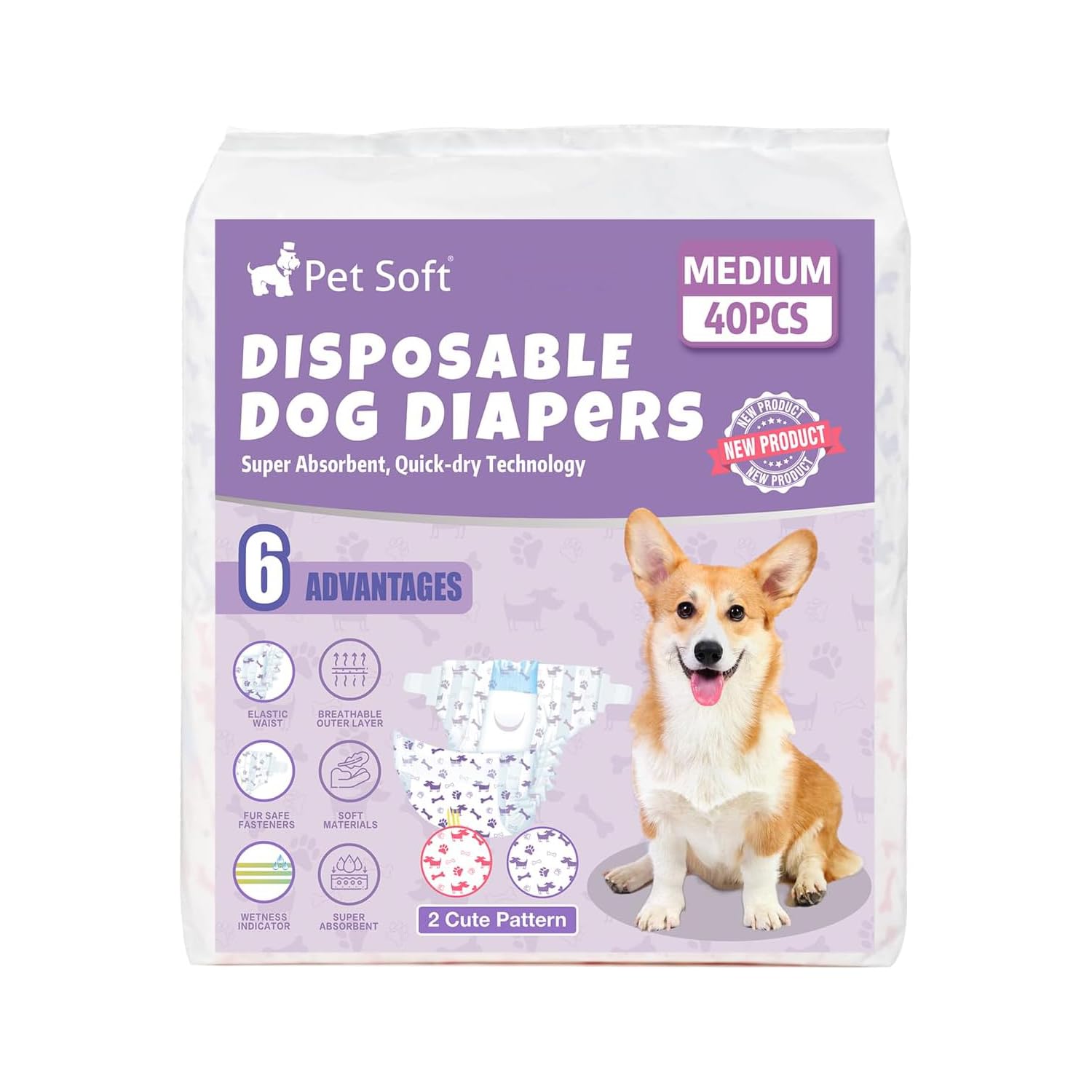 Pet Soft mixed-patterns pack adds style while staying practical for potty needs.